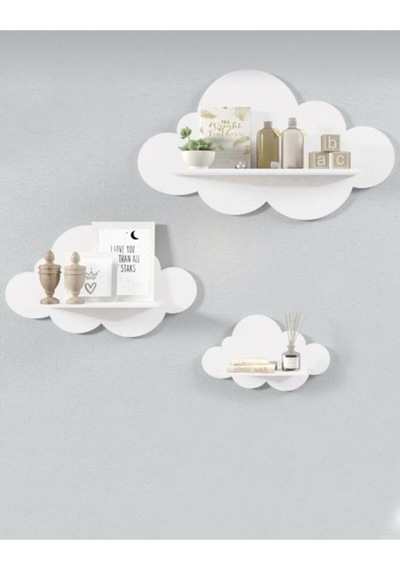 Toyzcity Çocuk Odası Bulut Kitaplık Raf 3'Lü Beyaz Bulut Raf Set