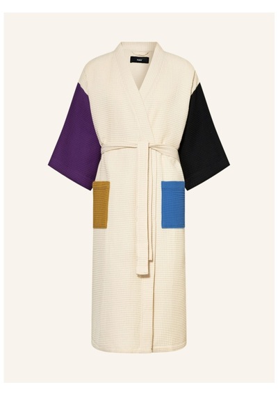 Unisex Kimono, Renk Bloklu, Şal Yakalı, %60 Pamuk, 125 Cm Uzunluk Siyah