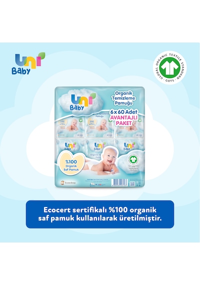 Uni Baby Bebek Temizleme Pamuğu 6 x 60'lı