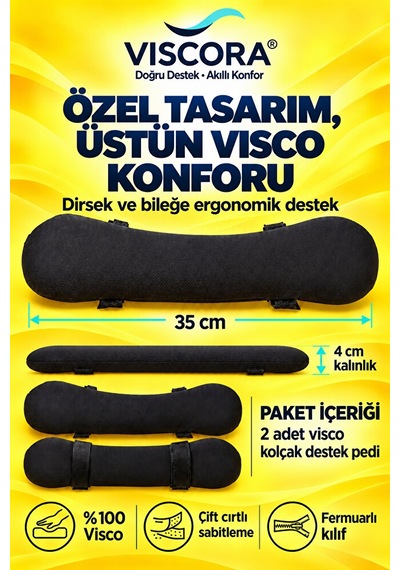 Visco Kolçak Destek Pedi 2 Li Ofis Koltuğu İçin Cırtlı Dirsek Ve Bilek Destek Minderi Siyah Visco Kolçak Destek Pedi 2 Li Ofis Koltuğu İçin Cırtlı Dirsek Ve Bilek Destek Minderi Siyah