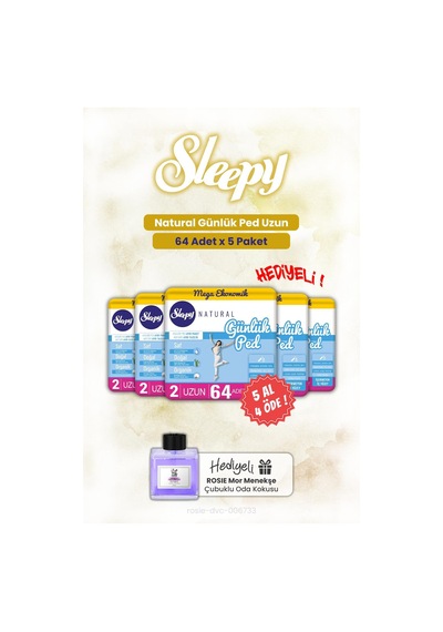 Sleepy Bio Natural Günlük Ped Uzun 5 x 64'lü + Rosie Purple Violet Oda Kokusu