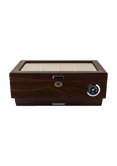 Lubinski Cedar Camlı Puro Kutusu Humidor Double Kahve 25s