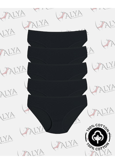 Alya Underwear %100 Pamuklu Kadın Külot Normal Bel Yükseklikli Jakarlı Kalp Desenli Kumaş Slip Siyah