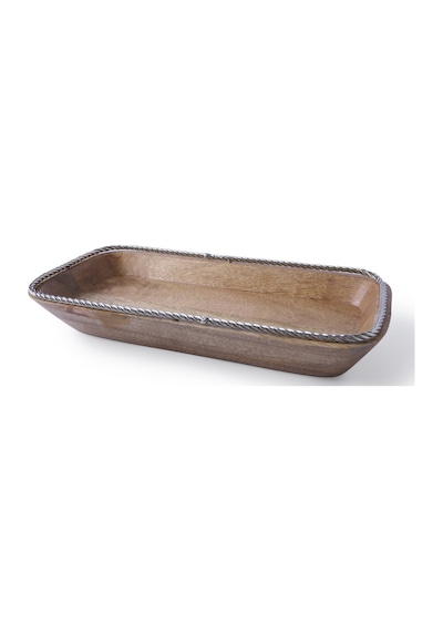Yargıcı Metal Detaylı Mango Ağacı Dikdörtgen Tabak 15x28x5 Cm 26knhs1040n St
