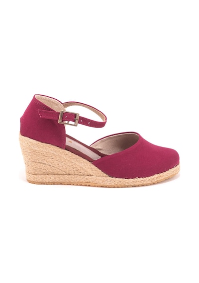 Star Tombis Gerçek Elişi Bilekten Bantlı Topuğu Açık Keten Espadril Dolgu Topuk Handmade Bordo
