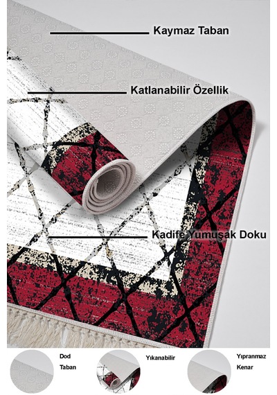 Dekoreko Kaymaz Taban Djt 2 Li Banyo Paspas Takımı Trend Saçaklı Modern M5129 Bordo