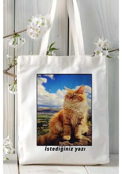 Art Hediye Maine Coon Kedi Baskılı Omuz Çanta Kişiye Özel Model 9 Çok Renkli