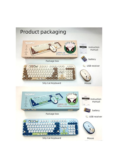 Mofıı Silly Cat Kablosuz Klavye Mouse Seti 2.4g Sevimli Kedi Tasarımlı 104 Tuş Set Optik