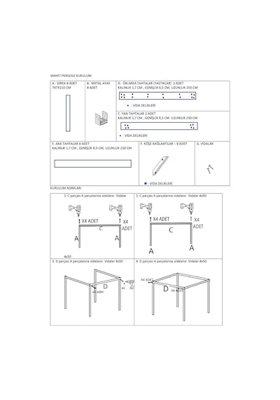 Ahşap Smart Pergole Tente Çardak 250x250 Cm