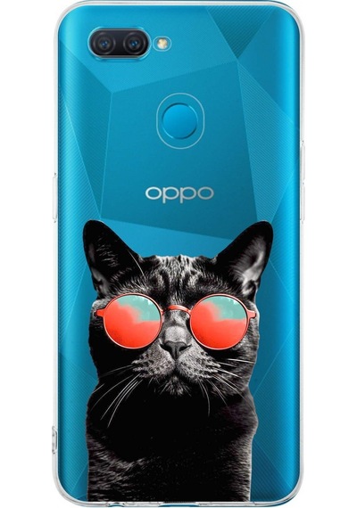 Oppo A5s İle Uyumlu 1mm Slim Fit Kedi 3 050d Baskılı Şeffaf Kılıf Şeffaf