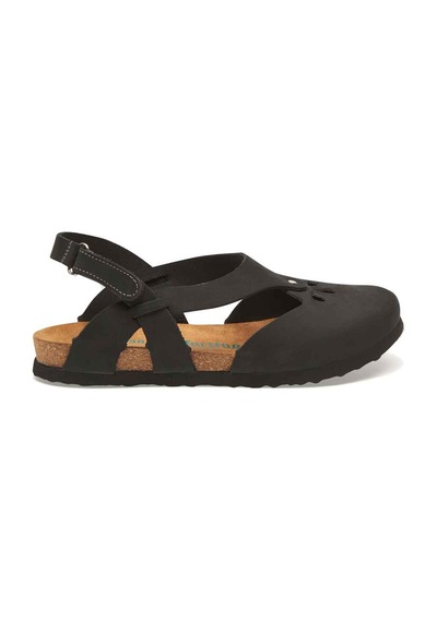 Comfortfusse Megan - Kadın Ortopedik Hakiki Deri Sandalet Siyah Nubuk Deri