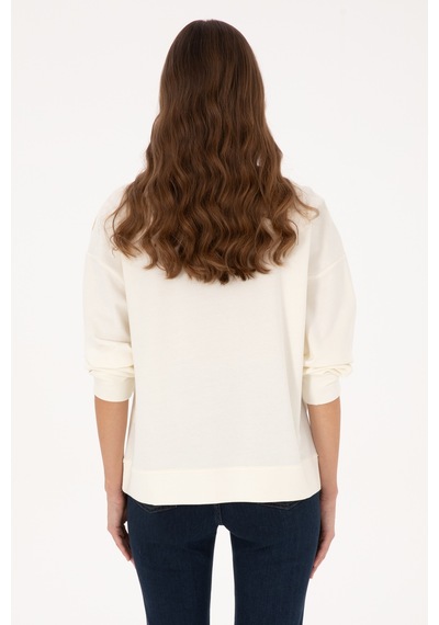 U.S. Polo Assn. Kadın Krem Jakarlı Bisiklet Yaka Sweatshirt 50312188-VR256