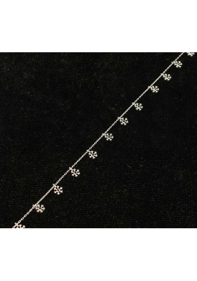 925 Ayar Gümüş Siyah Taş Kar Tanesi Halhal, Beyaz