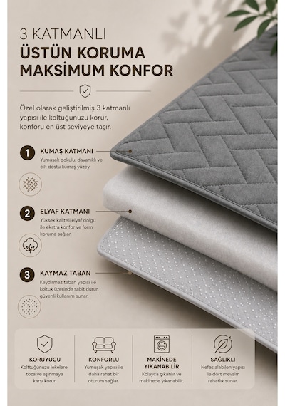 Kaymaz Taban Kapitone Koltuk Örtüsü Çekyat Koruyucu 70x190 Cm Gri