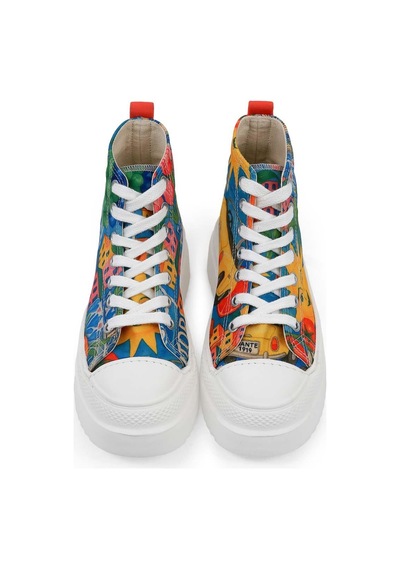 Kadın Vegan Çok Renkli Kalın Taban High Sneakers - Summer Of Santorini Tasarım