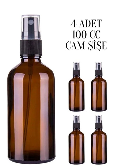 Rotanev 4 Adet 100 ml Amber Kapaklı Siyah Sprey 100 Cc Fısfıs Kolonya Dezenfektan Kahverengi Cam Şişe