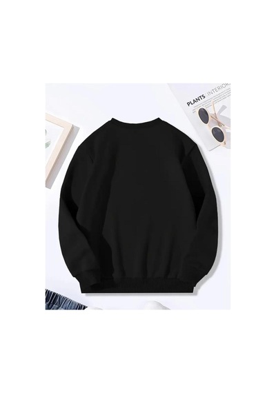 Herkesemoda Cherries Baskı Detaylı Bisiklet Yaka İçi Polarlı Sweatshirt Siyah