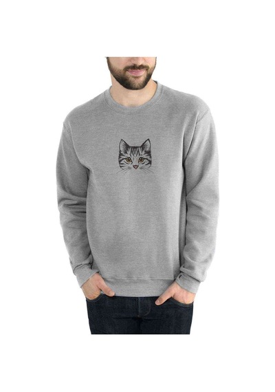 Yavru Kedi Dijital Illüstrasyon Baskılı Gri Erkek Sweat