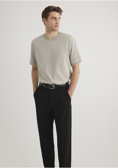Mavi - Bisiklet Yaka Gri Basic Tişört 0611596-70100 Gri