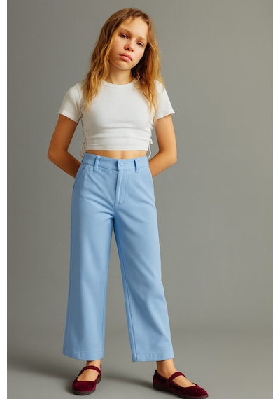 Esila Kids Kız Çocuk Pantolon Gabardin Geniş Paça Pantolon 4-11 Yaş Mavi