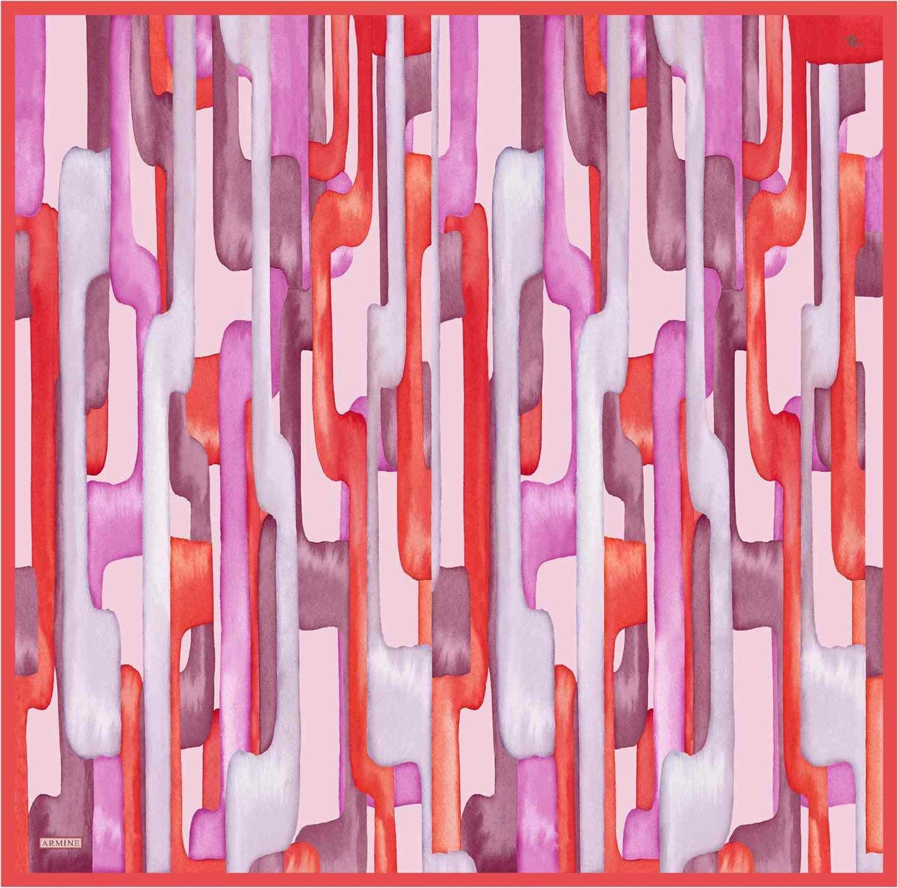 Armine Soyut Desenli Saf İpek Twill Eşarp 9306d 53 Pembe