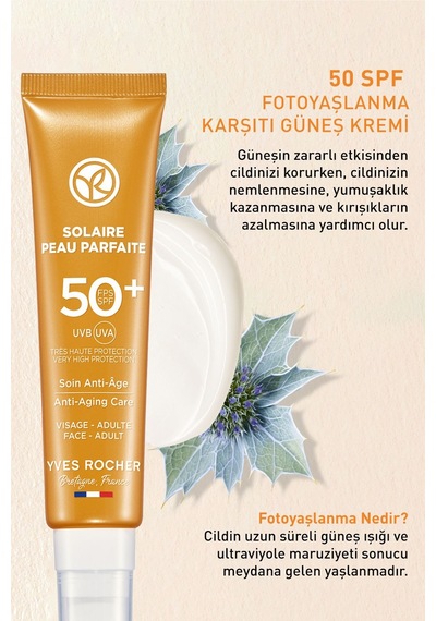 Yves Rocher Spf 50 Yüksek Korumalı Fotoyaşlanma Ve Leke Karşıtı Yüz Güneş Kremi/solaire Peau Parfaite-40 Ml