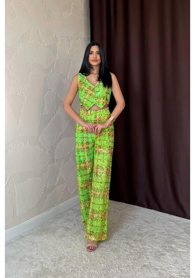 Yeşil Pullu Yelek Ve Pantolon Takım Yeşil