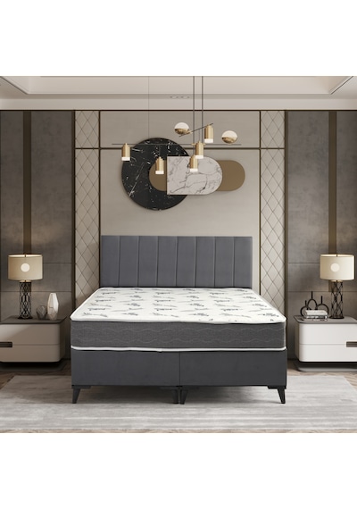 Easy Comfort Çift Kişilik Yatak Baza Başlık Set 3'lü Set Sandıksız Gri Konuma Özel Teslimat 150x200