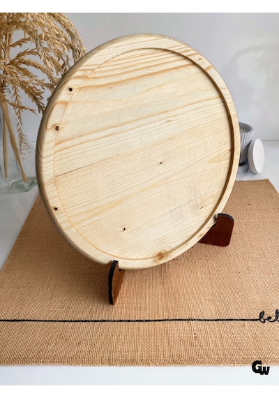 Yuvarlak Doğal Ahşap Sunum Tabağı Çukur Ahşap Sunumluk Beyaz Çam Çap:28cm