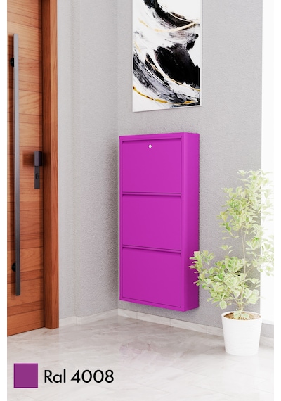 Evdemo Kilitli 3 Kapaklı Metal Ayakkabılık Mürdüm