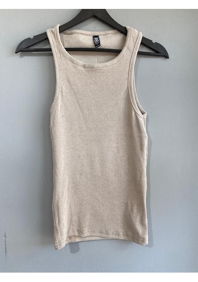 Martino Butik Unisex Likralı Fitilli Bej Atlet Bej