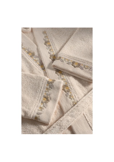 Arliva Home Mono Naturel Nakışlı Bukle Bornoz Seti Krem