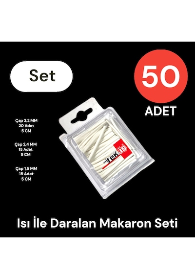 Tek-iş Isı İle Daralan Makaron Seti 50 Adet Beyaz 3.2 20 + 2.4 15 + 1.5 15 Adet