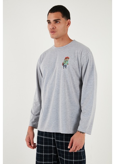 Buratti Ekoseli Regular Fit Yüksek Bel Cepli Bisiklet Yaka Erkek Pijama Takımı 6574002 Gri