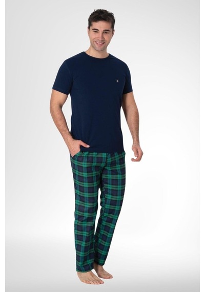 Mecit Pijama Mecit 2907 Lacivert Ekoseli Erkek Büyük Beden Pijama Takımı