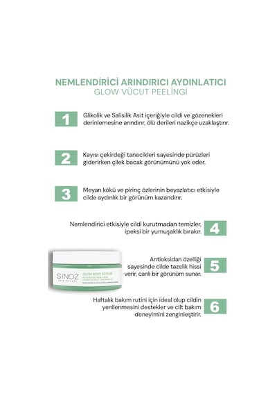 Sinoz Nemlendirici Arındırıcı ve Aydınlatıcı Glow Vücut Peelingi %5 Glikolik Asit 200 G