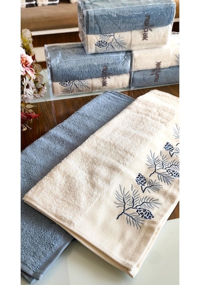 Nurpak Çeyizlik 2.li Set Lüks 50x90cm. %100 Pamuk El,yüz Havlusu Özel Hediyelik Ambalajda Mavi