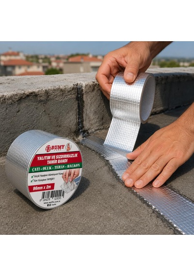 Yalıtım Ve Sızdırmazlık Tamir Bandı 96 Mm X 2 Mt - Alüminyum Yüzey/butil Bant - Sakız Bant