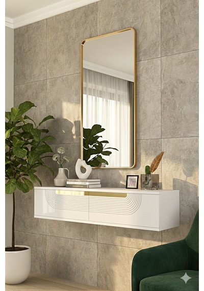 Da1202bg Meyra Dresuar Ve Antre Rafı Beyaz-gold 120cm Beyaz - Altın