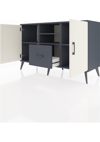 Hyperion Konsol 4 Raflı Tek Çekmeceli 2 Kapaklı 132x44x83 Antrasit-aytaşı/antrasit Aytaşı/antrasit