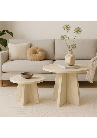 Luna Model 2 Li Orta Sehpa Seti, 58 Cm, 40 Cm Çaplı, Yükseklik 39 Cm, 46 Cm İskandinav Stil Çok Renkli