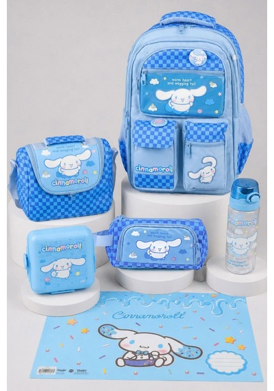X Dekomus Lisanslı Cinnamoroll Blue Cloud Collection Okul,termoslu Beslenme Ve Kalem Çantası,matara,beslenme Kabı,beslenme Örtüsü Seti Açık Gri
