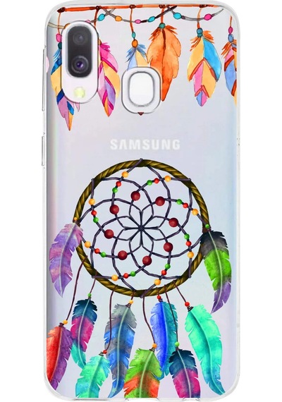 Samsung Galaxy A40 İle Uyumlu 1mm Slim Fit Nazar Boncuğu 6 Baskılı Şeffaf Kılıf Şeffaf