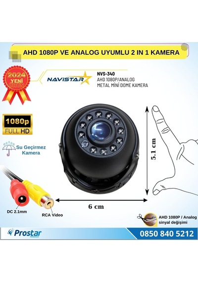 Ahd 1080p Ve Analog Cvbs Pal Dönüştürülebilir Gece Görüşlü Mini Metal Dome Araç Kamerası