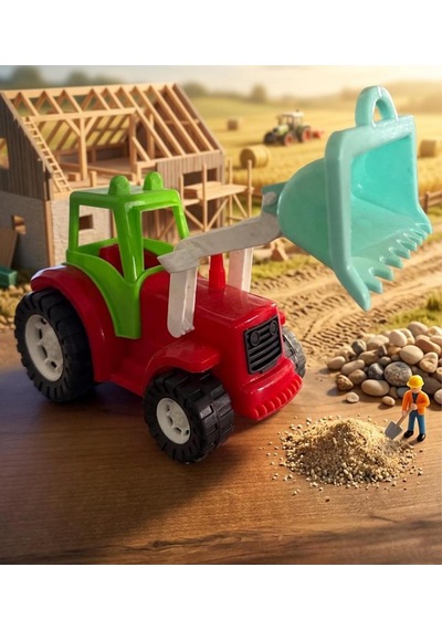 Mini Traktörüm Fileli 25cm Tekerlekli Ayarlanabilir Hareketli Kepçeli Oyuncak Traktör Çok Renkli