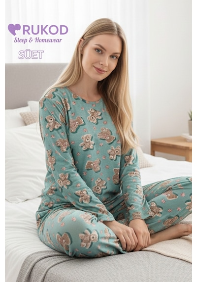 Rukod Kadın Mint Yeşili Ayı Desenli Kışlık Bisiklet Yaka Uzun Kol Pijama Takımı Mint Yeşili Rukod Kadın Mint Yeşili Ayı Desenli Kışlık Bisiklet Yaka Uzun Kol Pijama Takımı Mint Yeşili