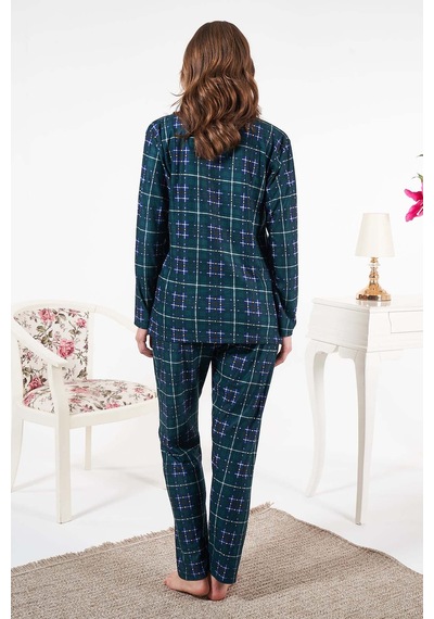 Remsa Kadın Süet Önden Düğmeli Pijama Takımı 25331 Yeşil Yeşil