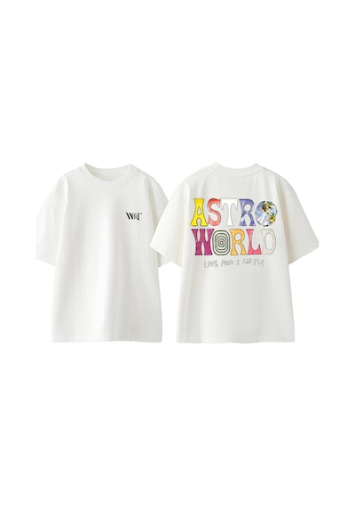 Thewert Astro World Look Tasarım Sırt Baskılı Pamuk Beyaz Oversize T-shirt