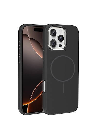 Zore İphone 16 Pro Kılıf M-safe Şarj Özellikli Metal Kamera Çerçeveli Ogaa Edi Silikon Kapak - Siyah