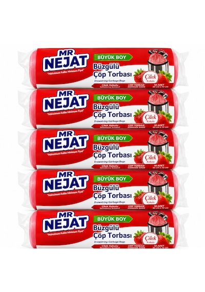 50 Adet Çilek Kokulu Büyük Boy Büzgülü Çöp Torbası 65x70 5x10
